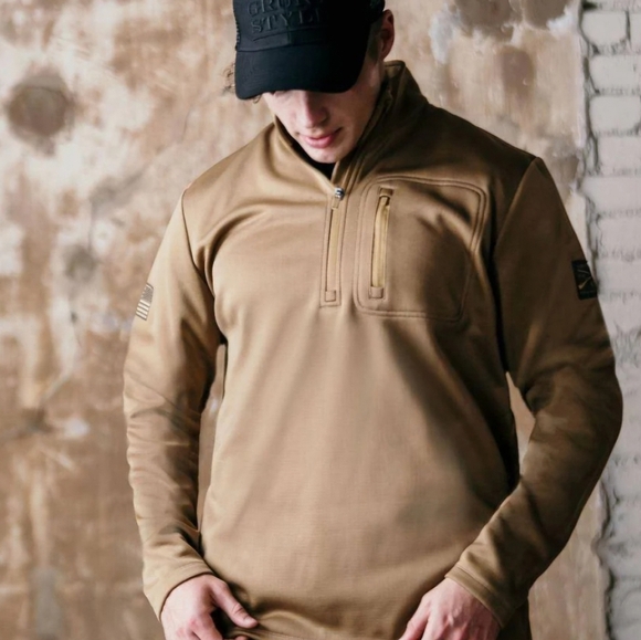 Grunt Style Other - Grunt Style 2XL Tactical Pullover Hoodie Quarter Zip Coyote Brown USA Flag